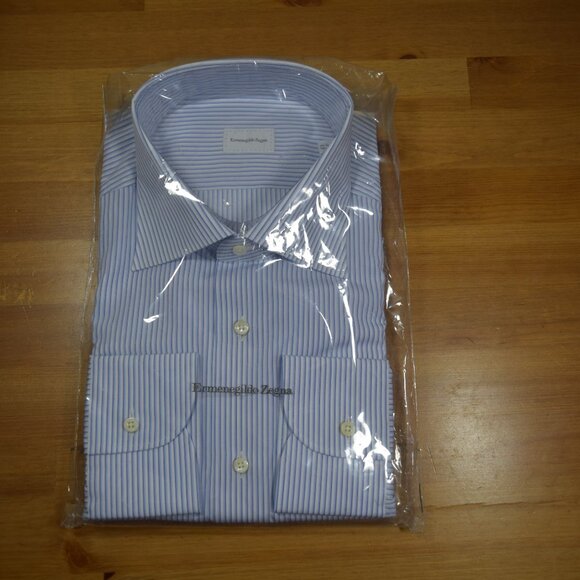 NEW ERMENEGLDO ZEGNA ROSSINI BLUE WHITE DRESS SHIRT DELUXE COTTON XL 43 17 $895 - Picture 9 of 16